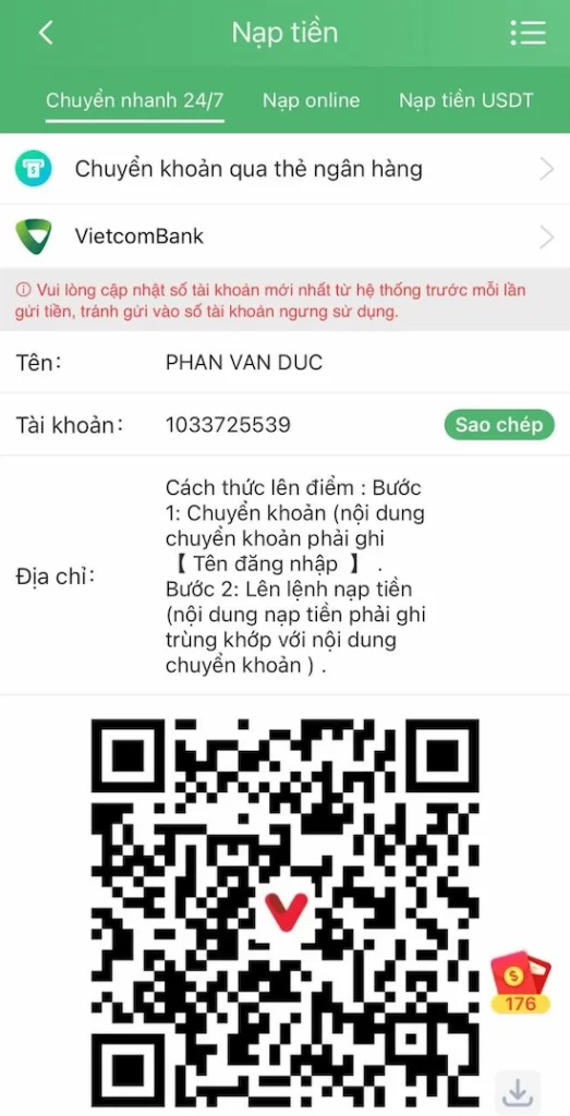 Thực Hiện Nạp Tiền Chuyển Khoản Qua Thẻ Ngân Hàng