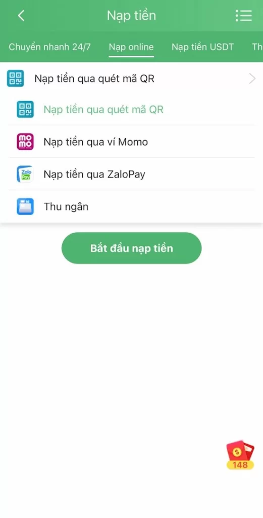 Thực Hiện Nạp Qua Quét Mã QR