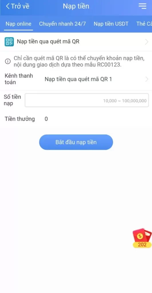 Nạp tiền ví game TK88