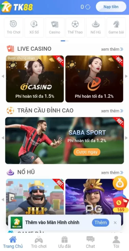 Trải nghiệm đặt cược TK88 Mobi