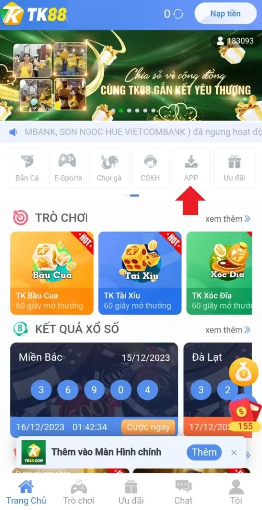 Truy cập chọn tải TK88