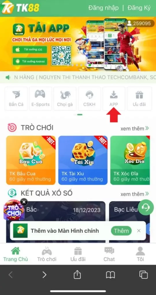 Vào link TK88 chính thức chọn tải app